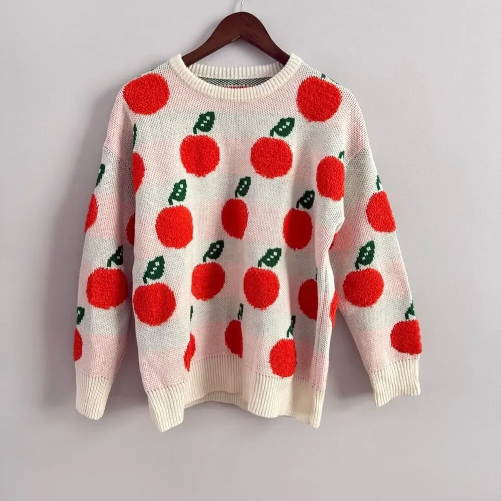 Unbranded Womens Knitted Orange Sweater Casual Cute Loose Pullover Fruit Texture - Picture 2 of 6